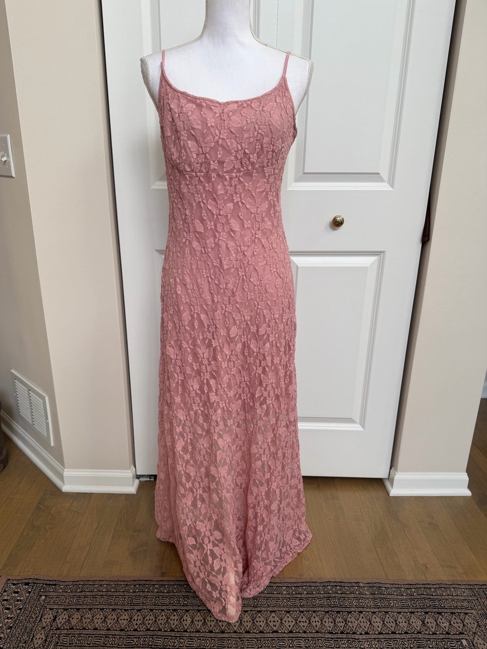 LOFT - Pink Lace Spaghetti-Strap Maxi Dress (medium)